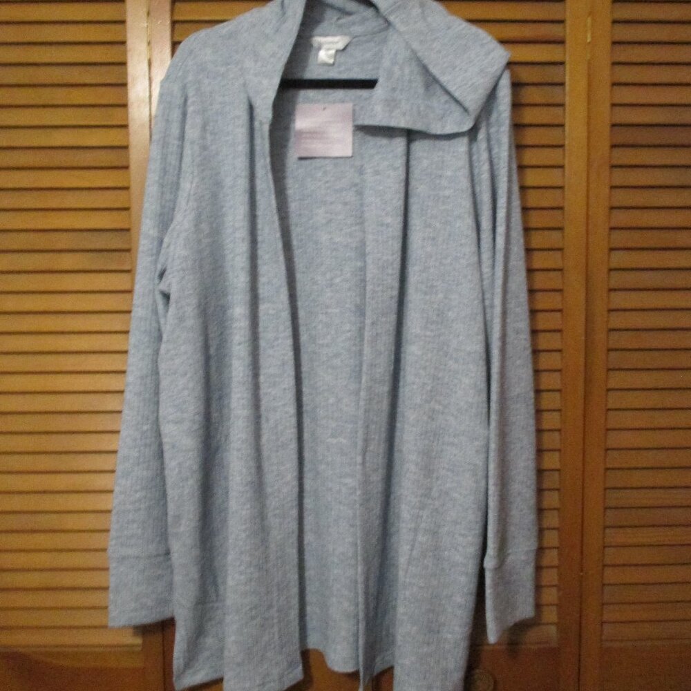 CJ Banks NEW sweater open cardigan soft stretchy heather blue pockets size 2x